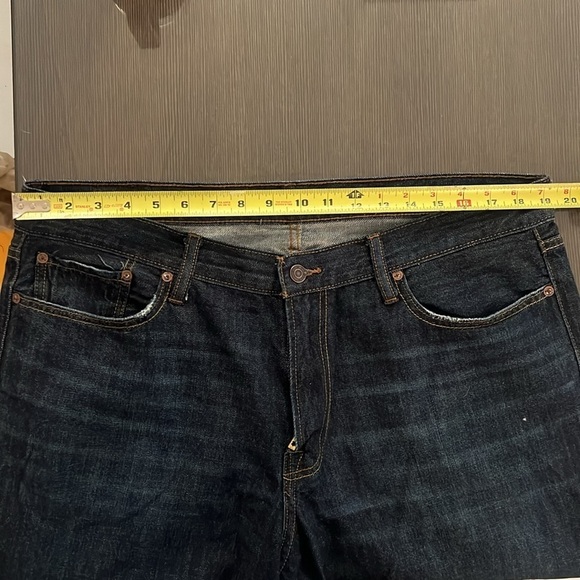 Lucky Brand Premium Denim 363 Straight Leg Deep Blue Distressed Jeans 38 x 32 - Picture 10 of 11